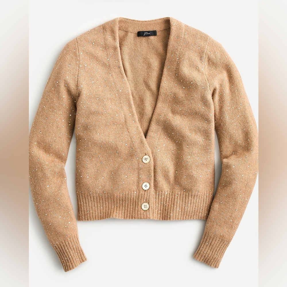 J.Crew V-neck Cardigan Sweater XS Heather Acorn In Supersoft Yarn  Merino Wool
